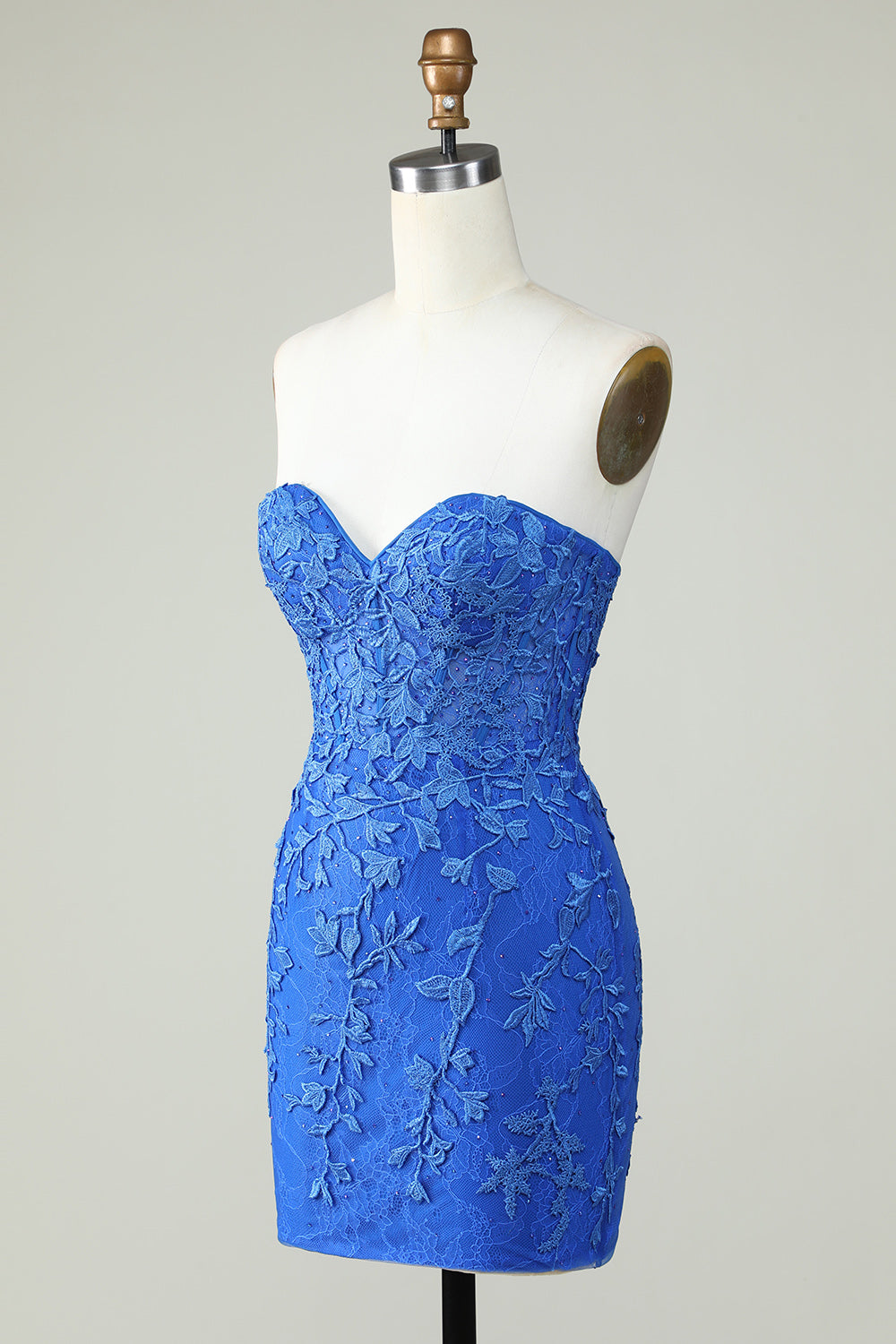 Royal Blue Strapless Tight Homecoming Dress With Appliques Off Shoulder