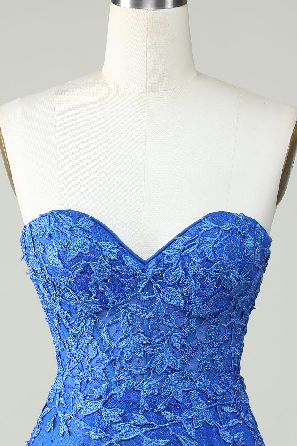 Royal Blue Strapless Tight Homecoming Dress With Appliques Off Shoulder