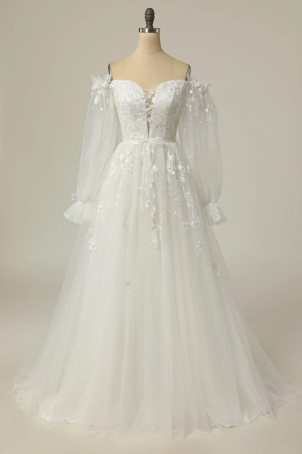 A Line Off the Shoulder Wedding Dress with Appliques Beautiful