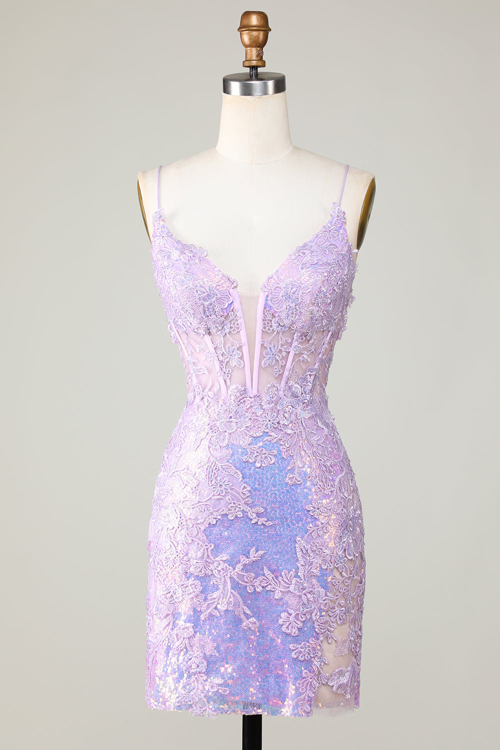 Glitter Tight Spaghetti Straps Purple Corset Homecoming Dress With Criss Cross Back Short