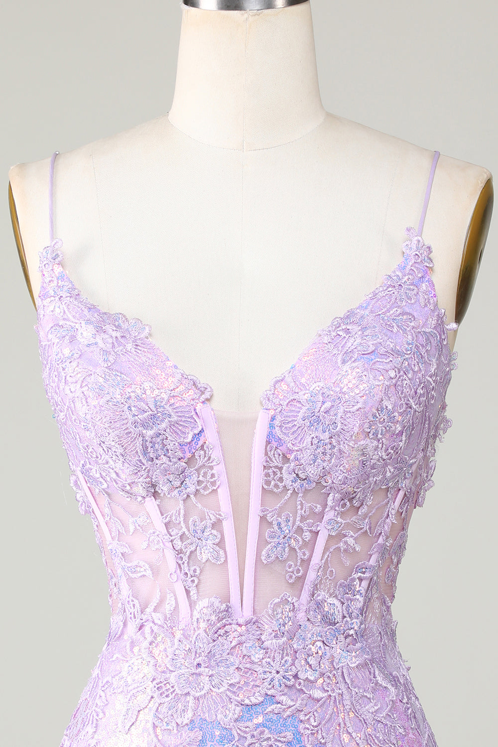 Glitter Tight Spaghetti Straps Purple Corset Homecoming Dress With Criss Cross Back Short