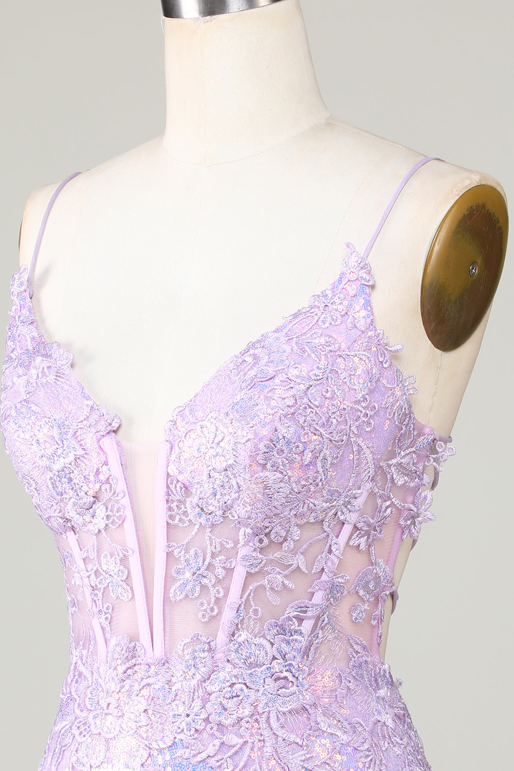 Glitter Tight Spaghetti Straps Purple Corset Homecoming Dress With Criss Cross Back Short