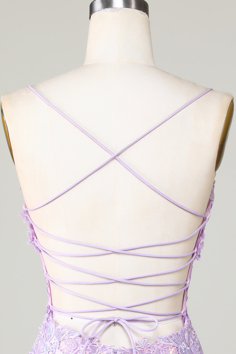Glitter Tight Spaghetti Straps Purple Corset Homecoming Dress With Criss Cross Back Short