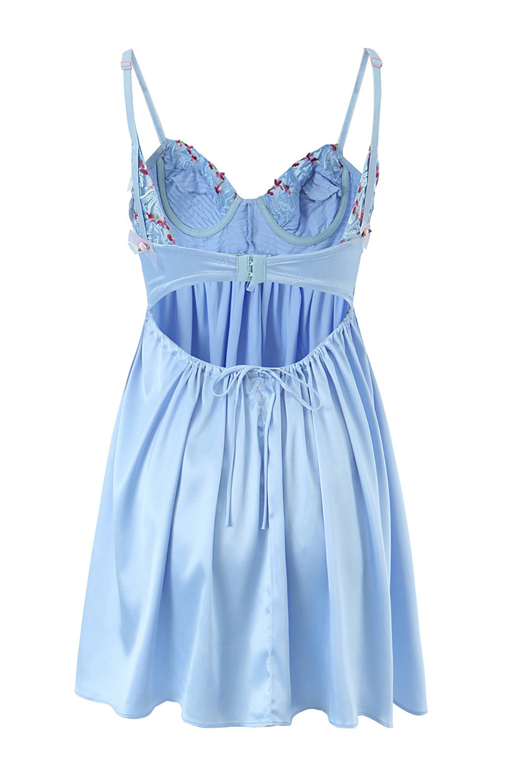 Blue A-Line Spaghetti Straps Backless Graduation Dress With Appliques Short