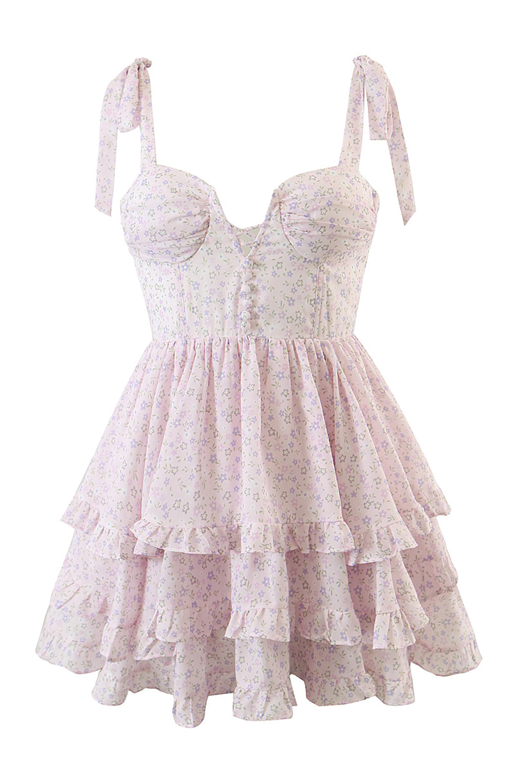 Pink A-Line Tie Straps Printed Graduation Dress Short