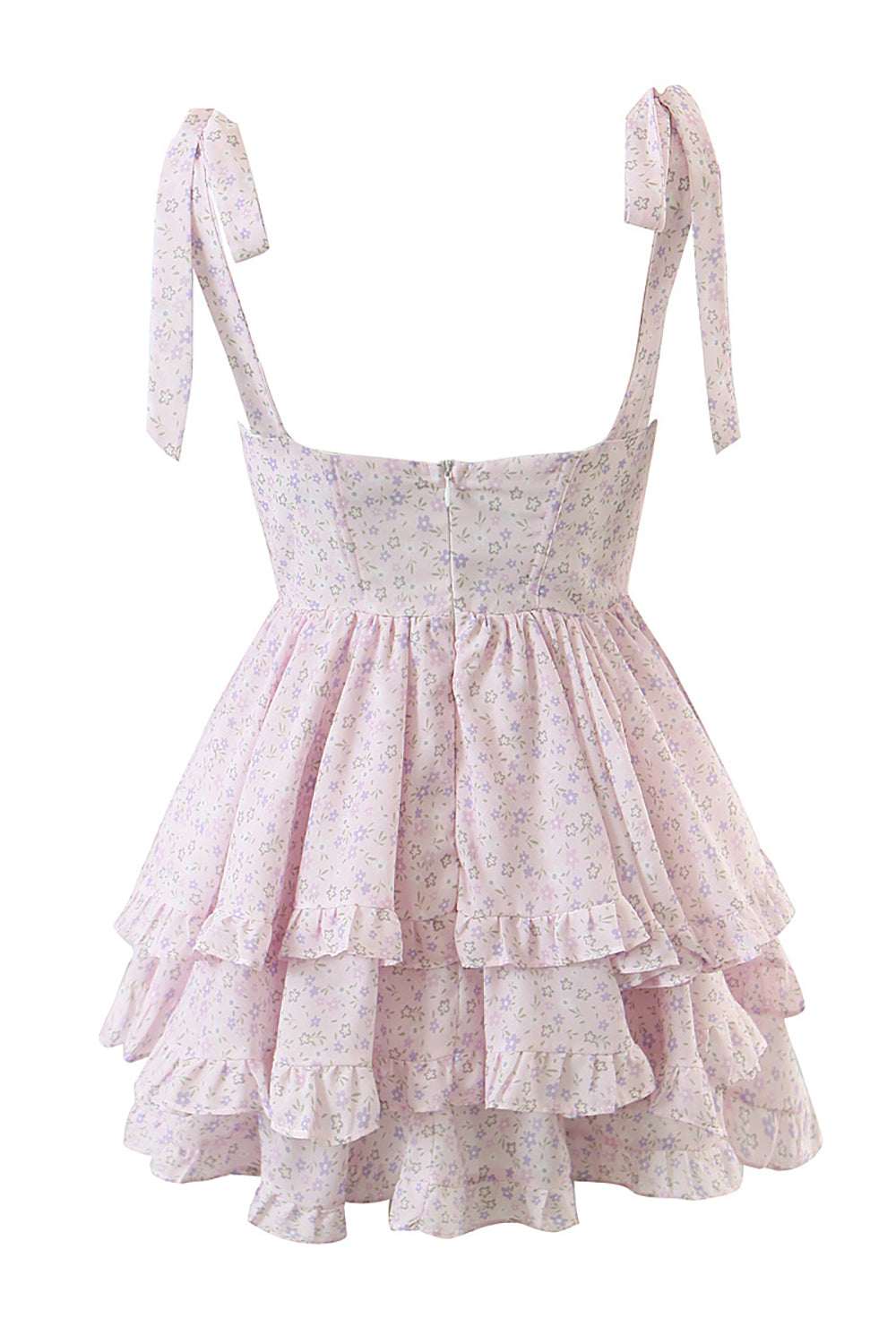 Pink A-Line Tie Straps Printed Graduation Dress Short