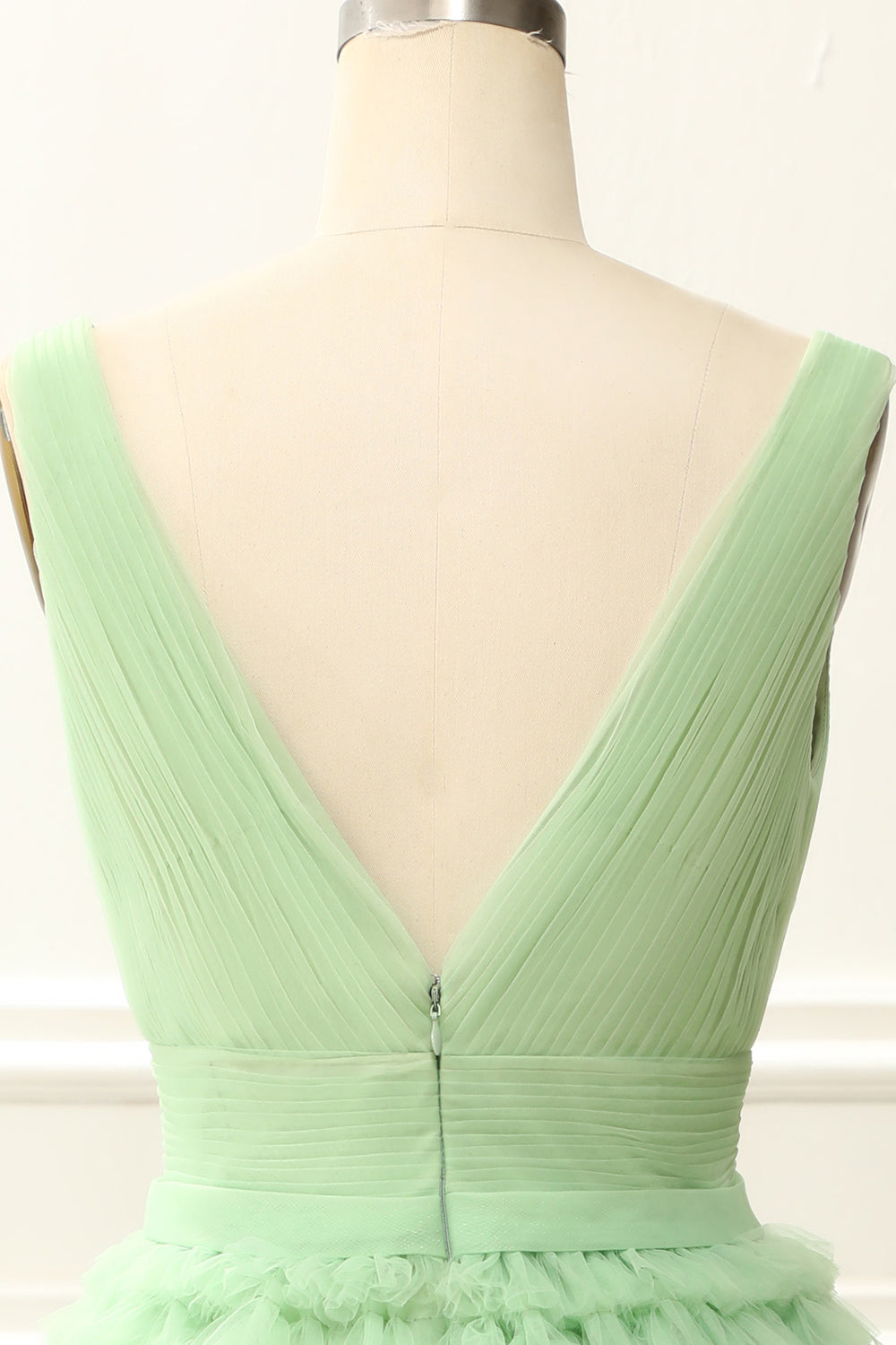 A Line Tulle V-Neck Homecoming Dress With Ruffles Pure Color