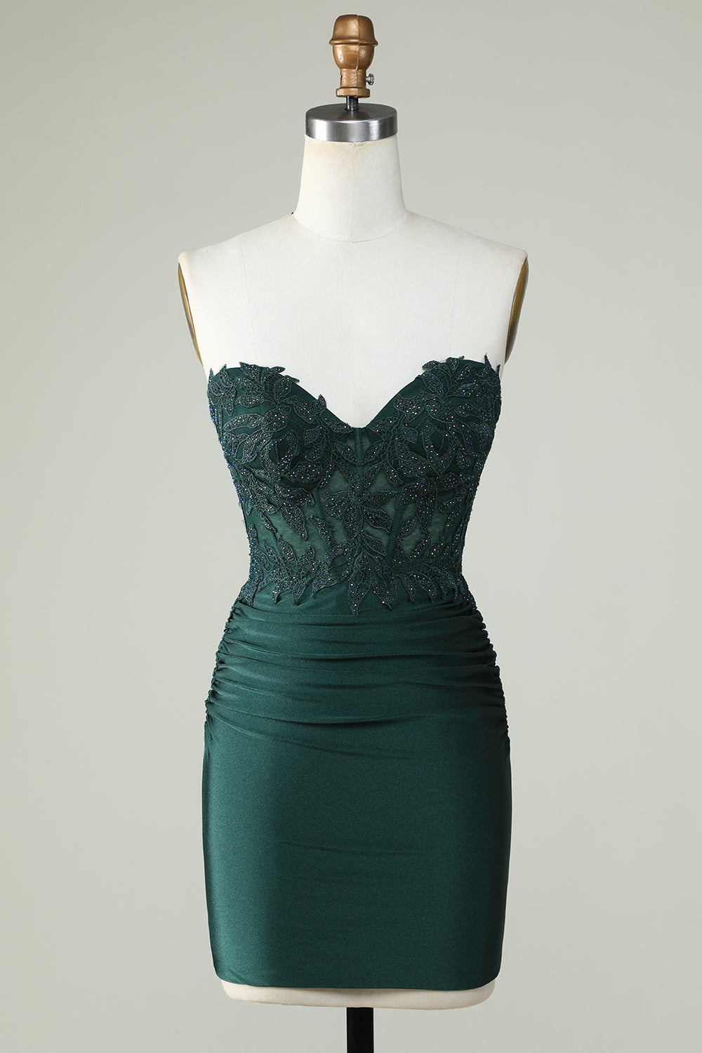 Dark Green Strapless Corset Homecoming Dress With Appliques Off Shoulder