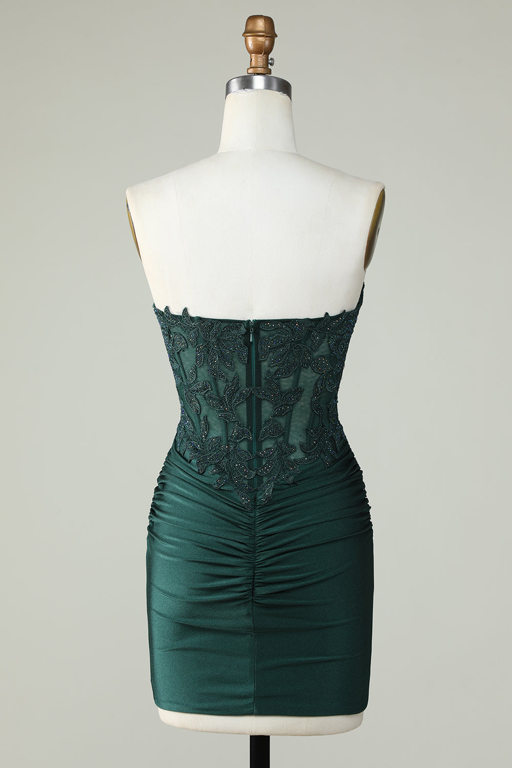 Dark Green Strapless Corset Homecoming Dress With Appliques Off Shoulder