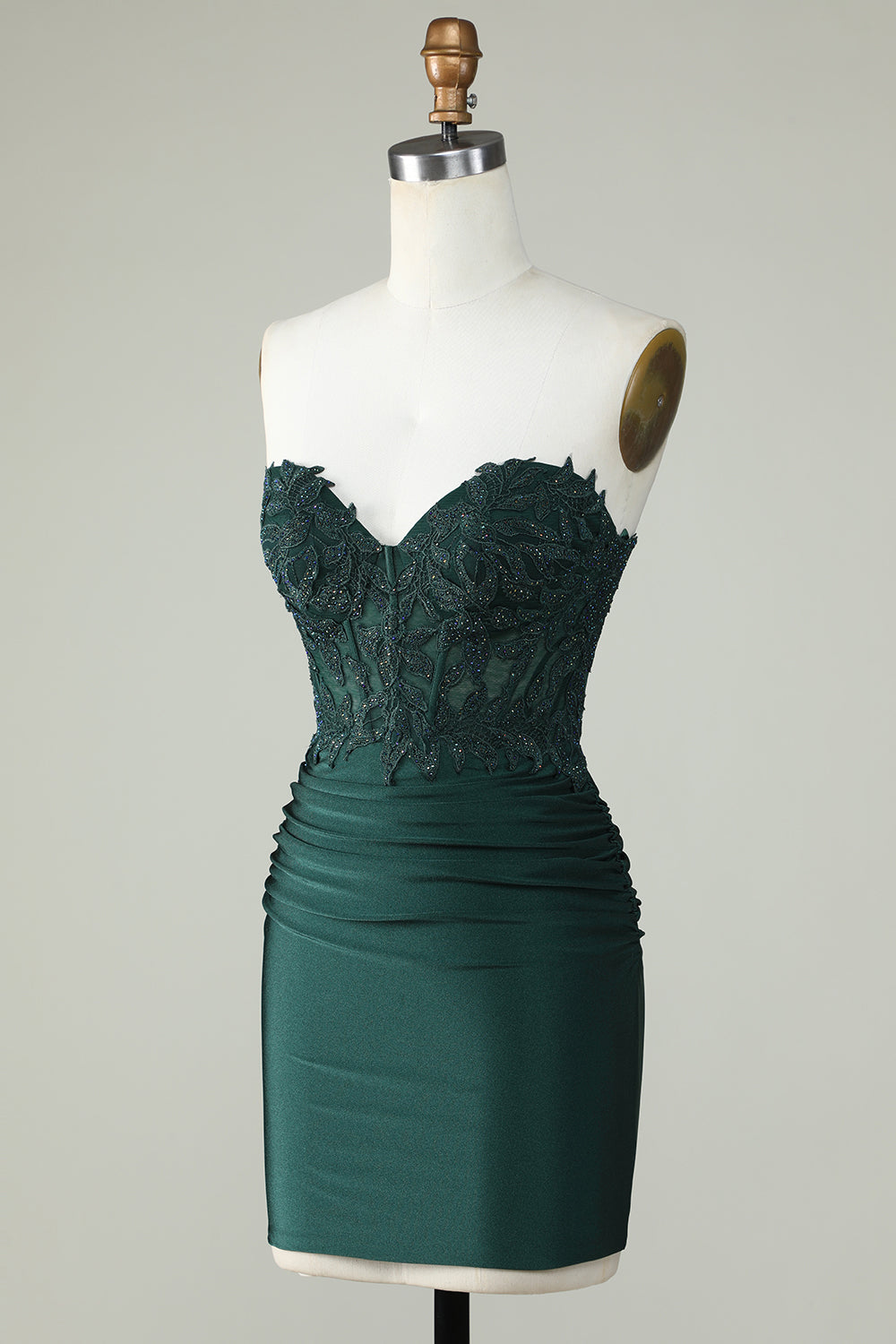 Dark Green Strapless Corset Homecoming Dress With Appliques Off Shoulder