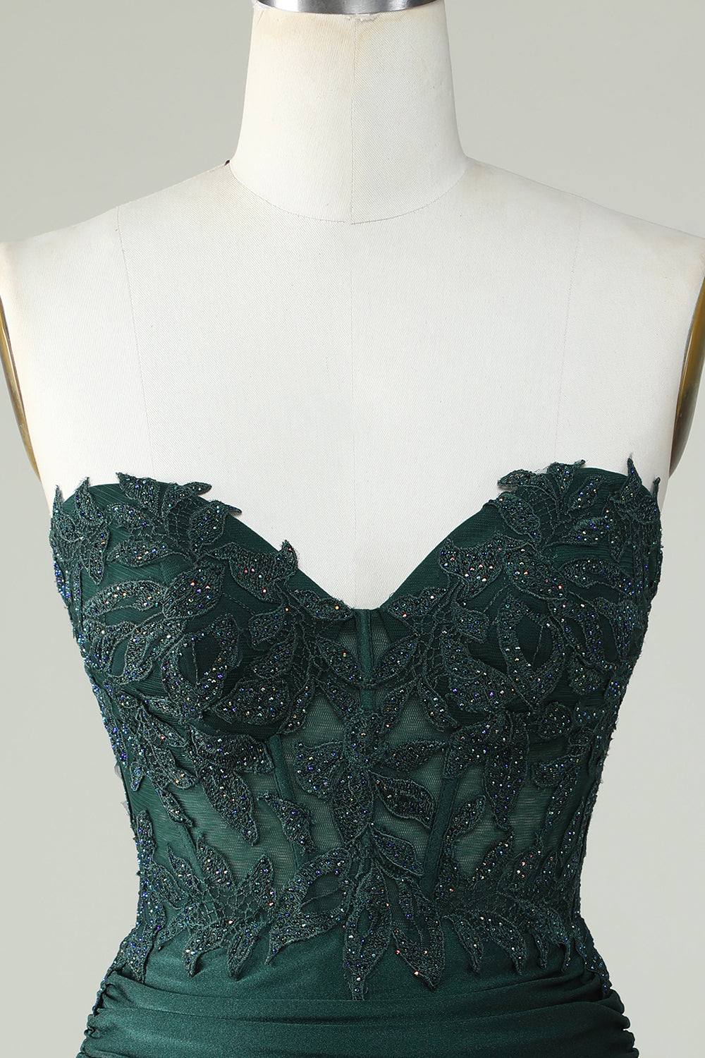 Dark Green Strapless Corset Homecoming Dress With Appliques Off Shoulder
