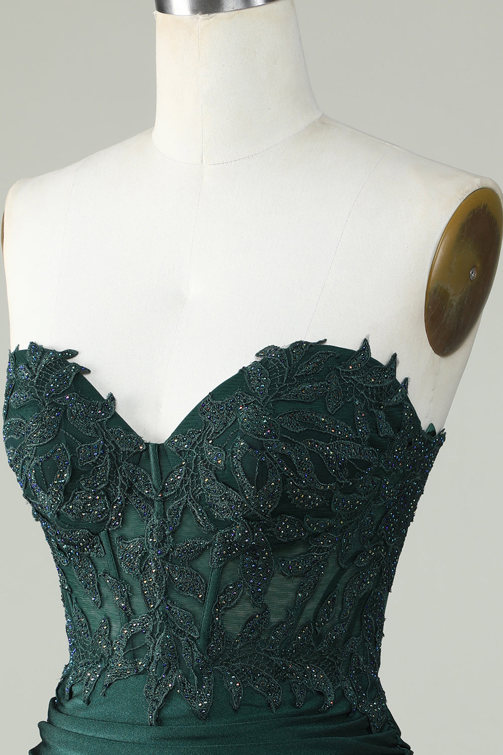 Dark Green Strapless Corset Homecoming Dress With Appliques Off Shoulder