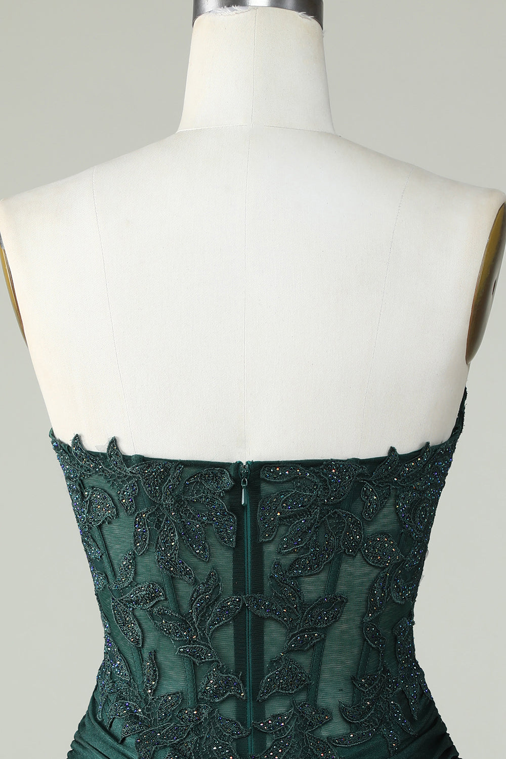 Dark Green Strapless Corset Homecoming Dress With Appliques Off Shoulder