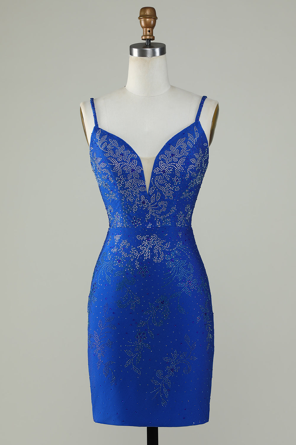 Royal Blue Beaded Spaghetti Straps Tight Homecoming Dress Sexy