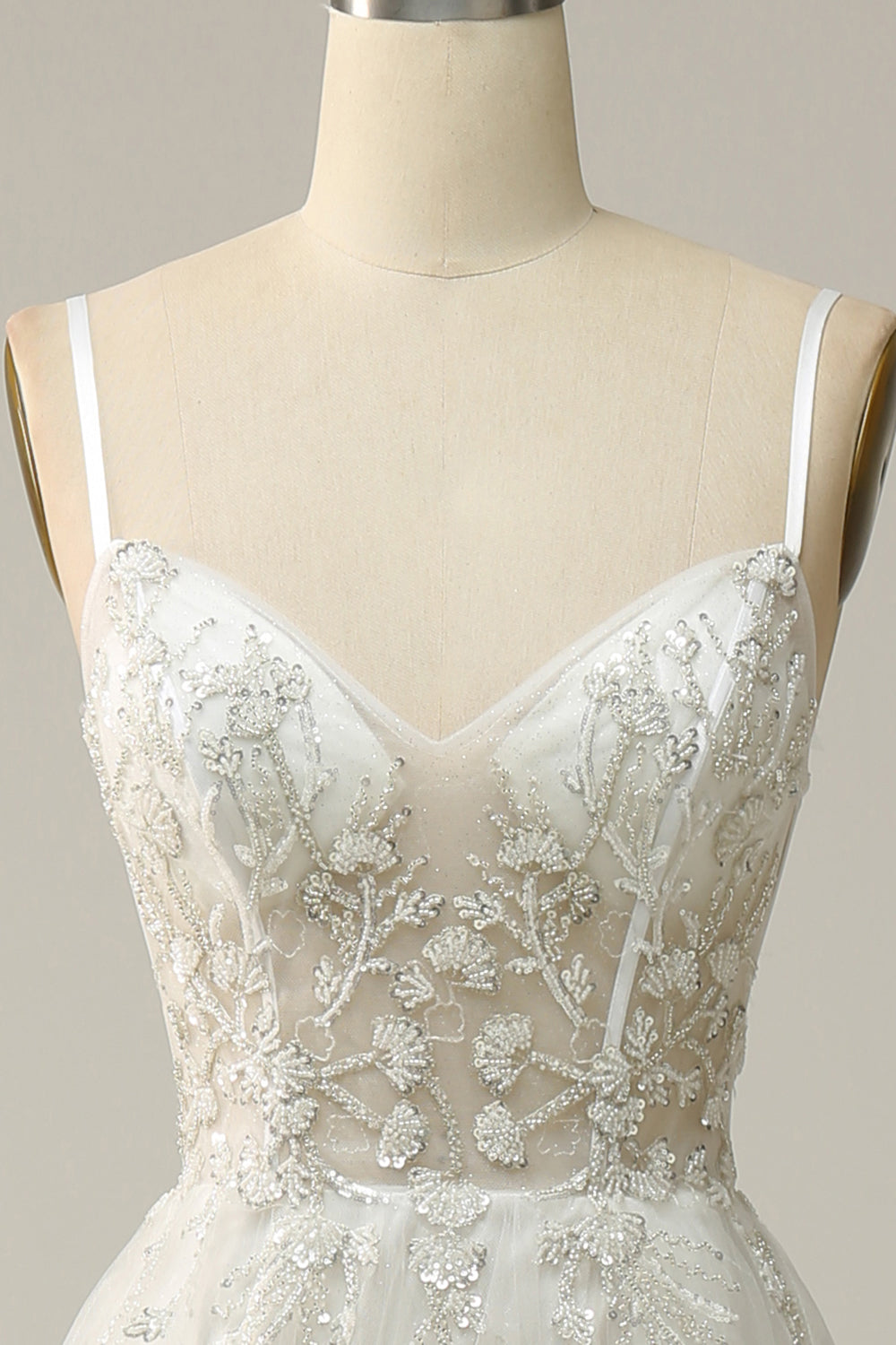 White A Line Spaghetti Straps Floor-Length Dress with Appliques Sexy