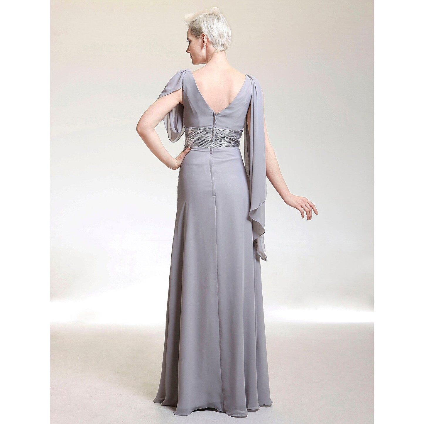 Sheath / Column Celebrity Style Dress Formal Evening Floor Length Short Sleeve V Neck Chiffon with Criss Cross