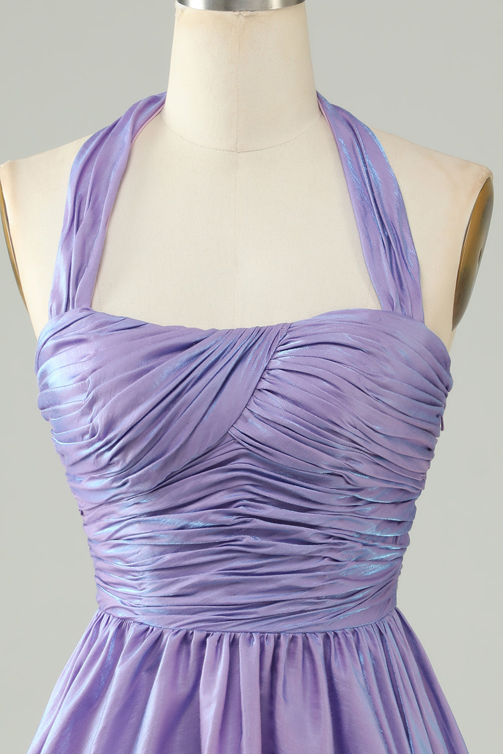 Purple A-Line Satin Halter Homecoming Dress With Pleated Short