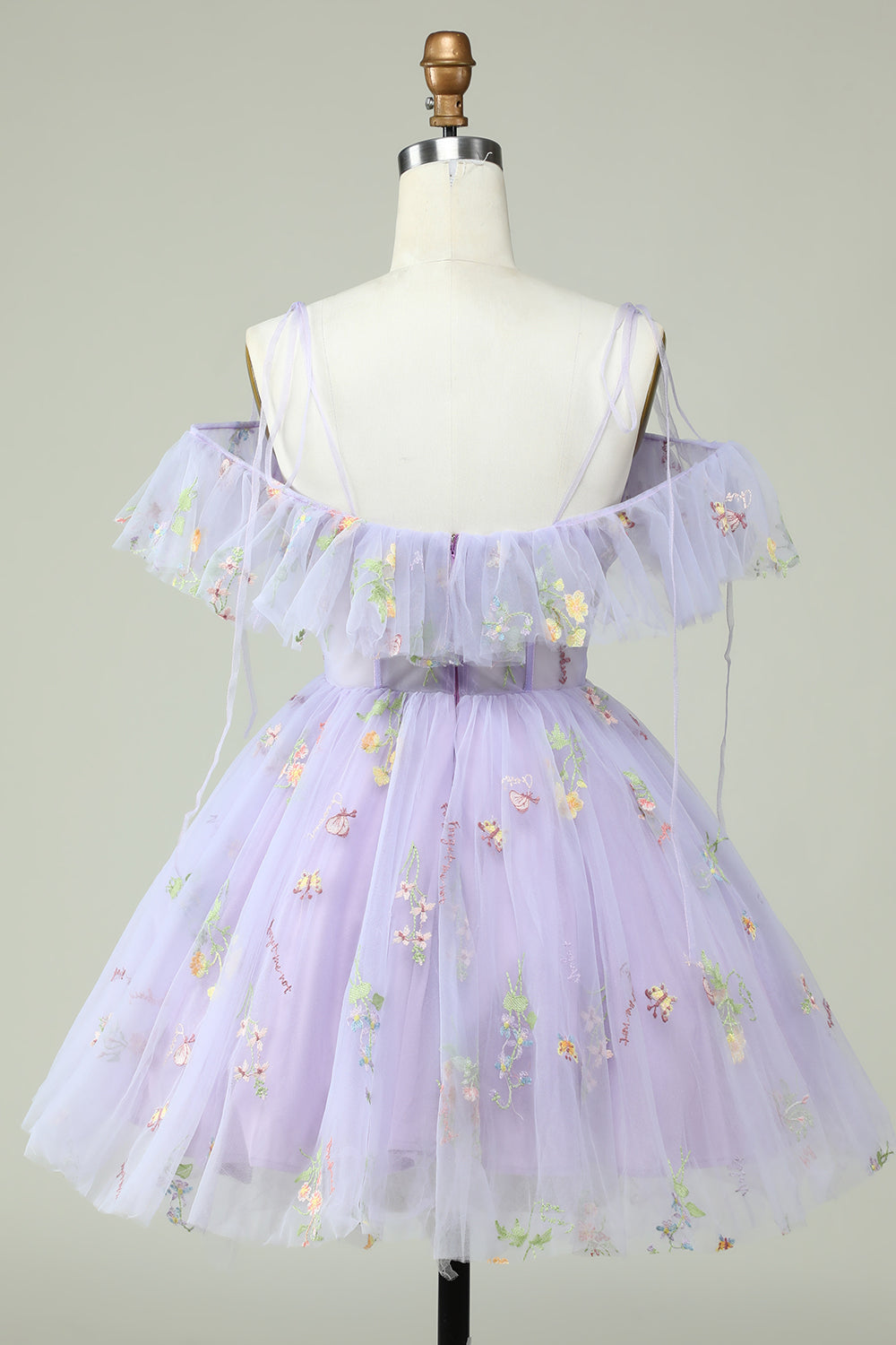 Off The Shoulder Lavender Embroidery Homecoming Dress With Ruffles Short