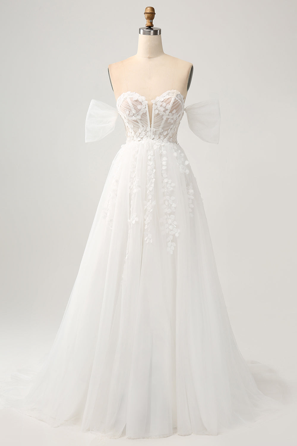 Princess White A-Line Off The Shoulder Corset Wedding Dress with Appliques Lace Sexy