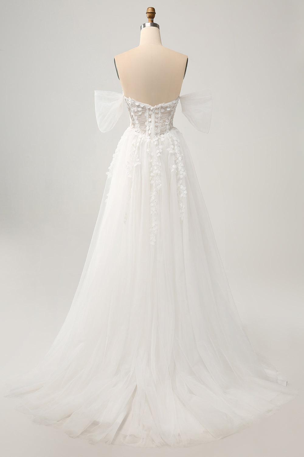 Princess White A-Line Off The Shoulder Corset Wedding Dress with Appliques Lace Sexy