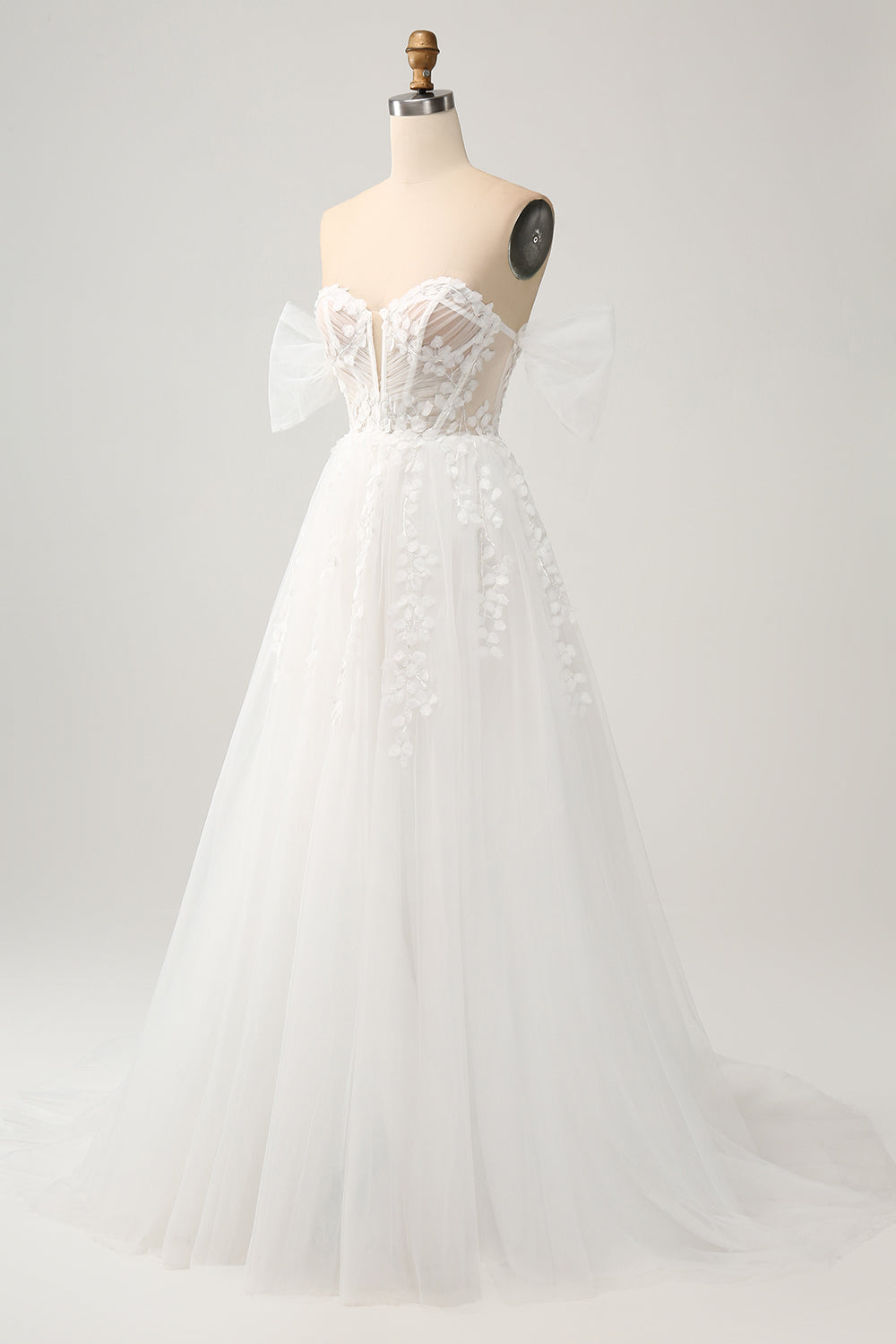 Princess White A-Line Off The Shoulder Corset Wedding Dress with Appliques Lace Sexy
