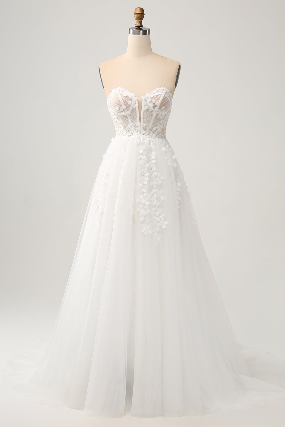 Princess White A-Line Off The Shoulder Corset Wedding Dress with Appliques Lace Sexy