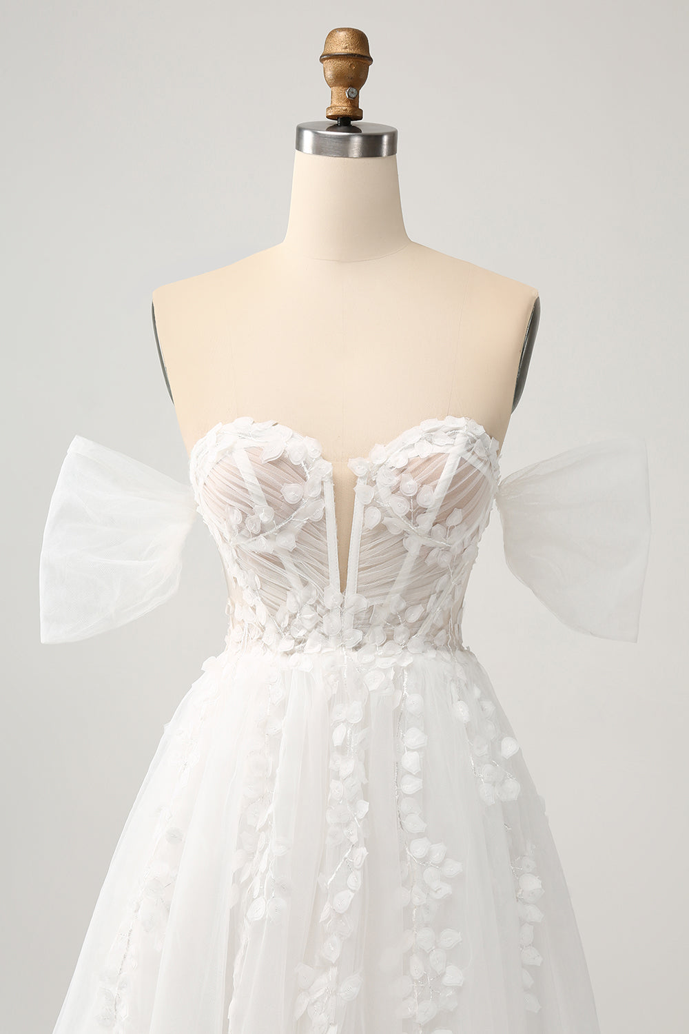 Princess White A-Line Off The Shoulder Corset Wedding Dress with Appliques Lace Sexy