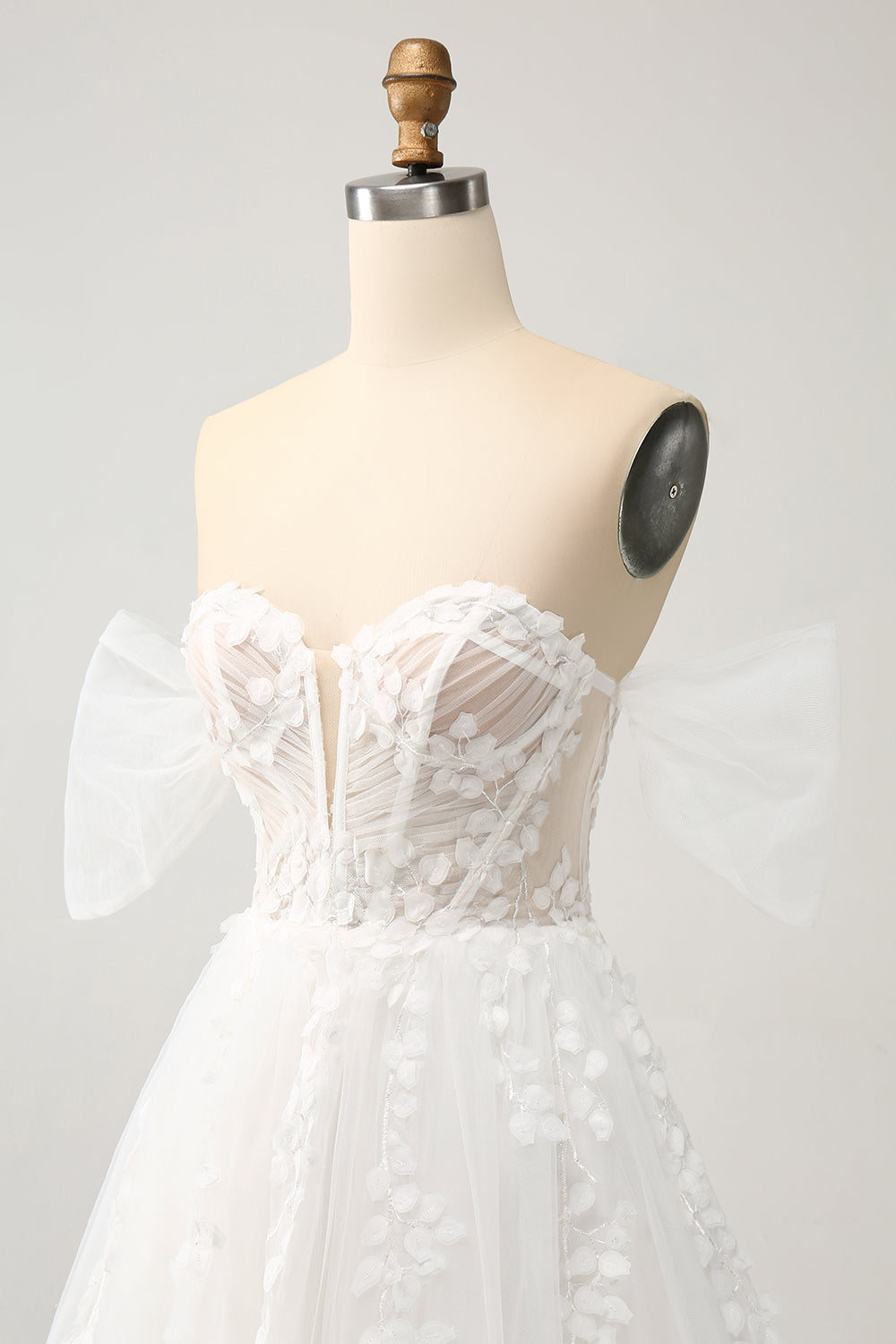 Princess White A-Line Off The Shoulder Corset Wedding Dress with Appliques Lace Sexy