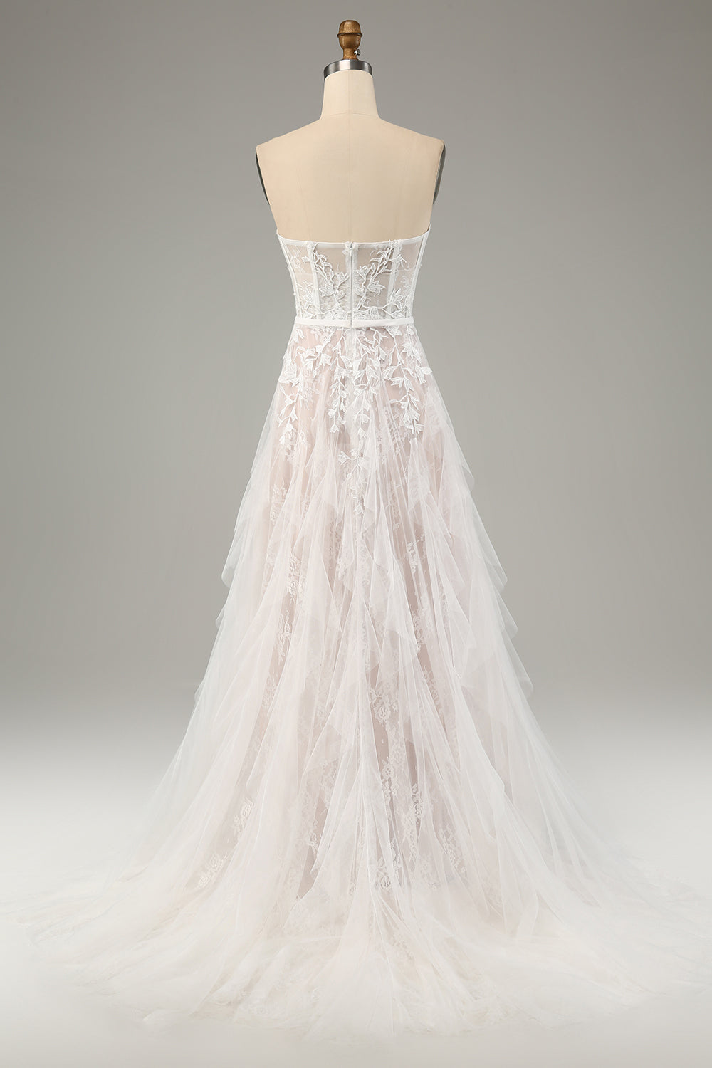 A-Line Sweetheart Corset Long White Wedding Dress with Appliques Lace Off Shoulder