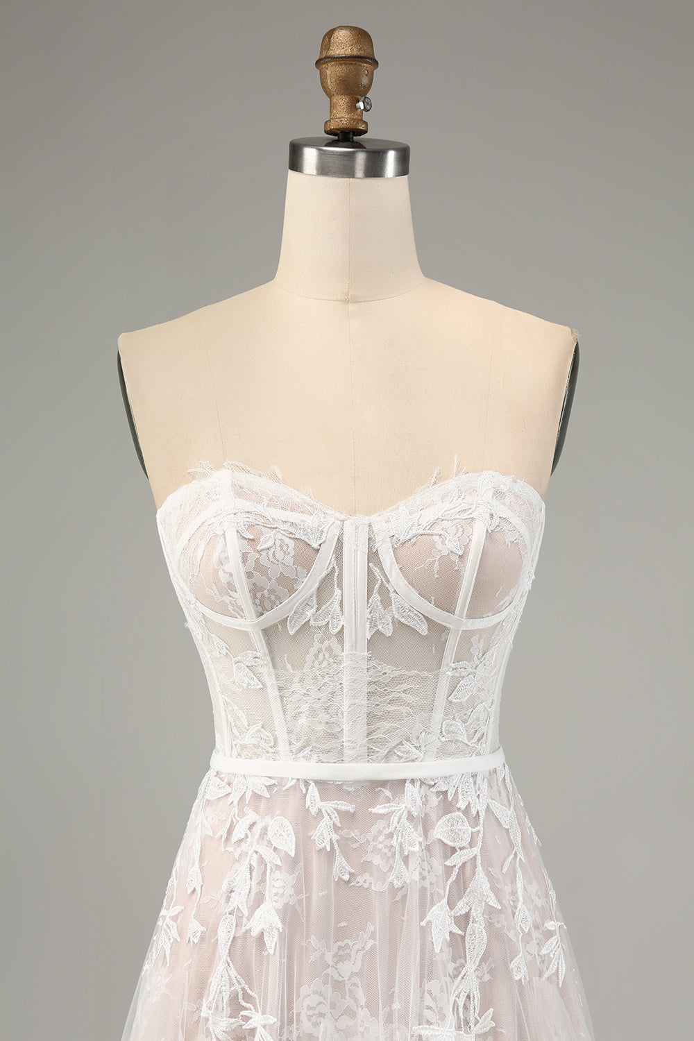 A-Line Sweetheart Corset Long White Wedding Dress with Appliques Lace Off Shoulder