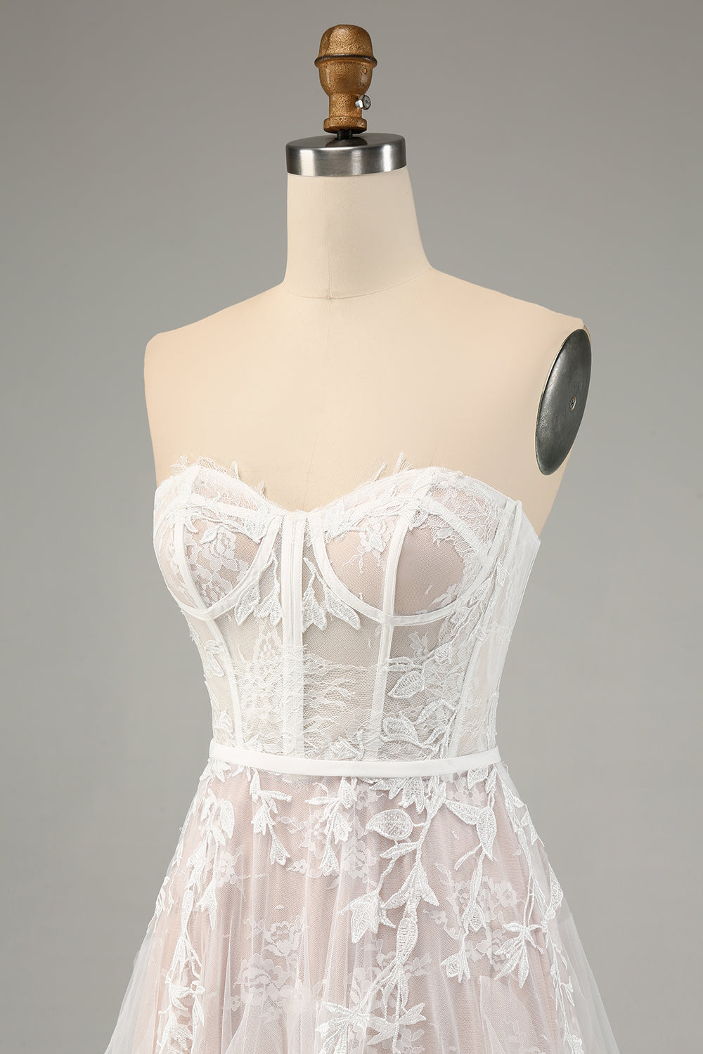 A-Line Sweetheart Corset Long White Wedding Dress with Appliques Lace Off Shoulder