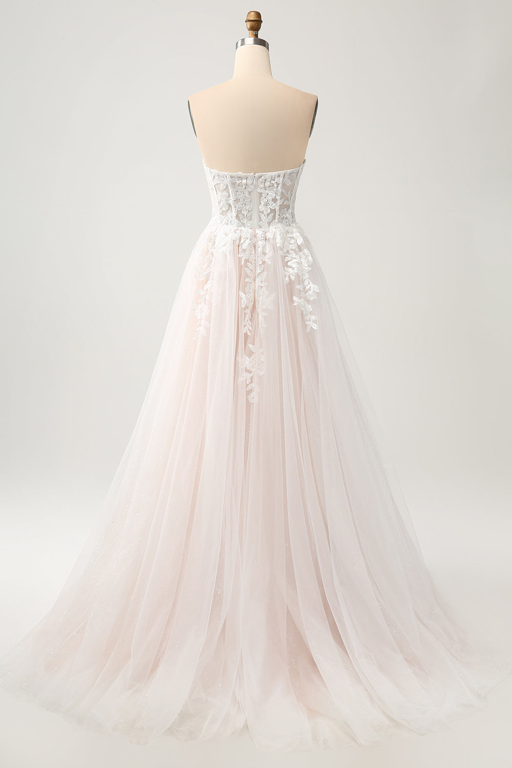 White A-Line Sweetheart Sparkly Sequin Corset Wedding Dress with Appliques Lace Off Shoulder