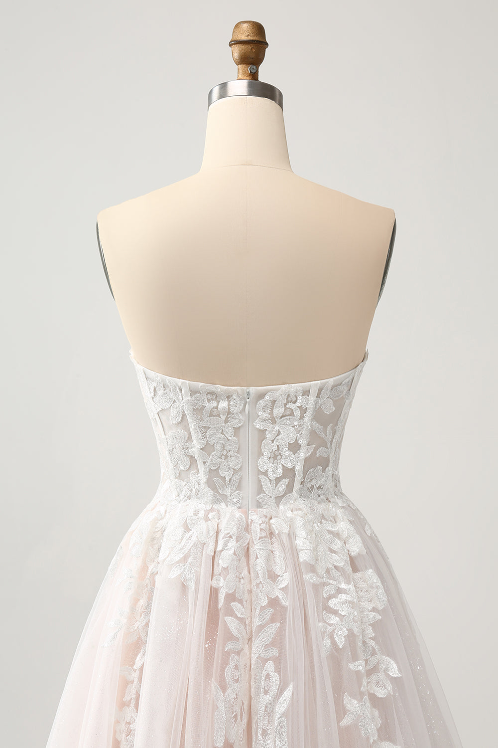 White A-Line Sweetheart Sparkly Sequin Corset Wedding Dress with Appliques Lace Off Shoulder