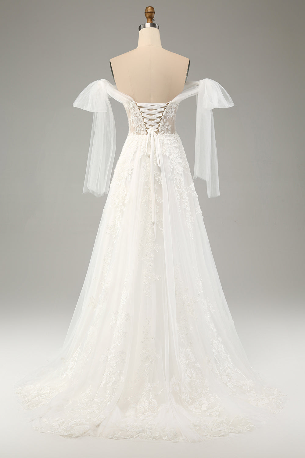 White A-Line Off The Shoulder Corset Wedding Dress with Appliques Lace Sexy