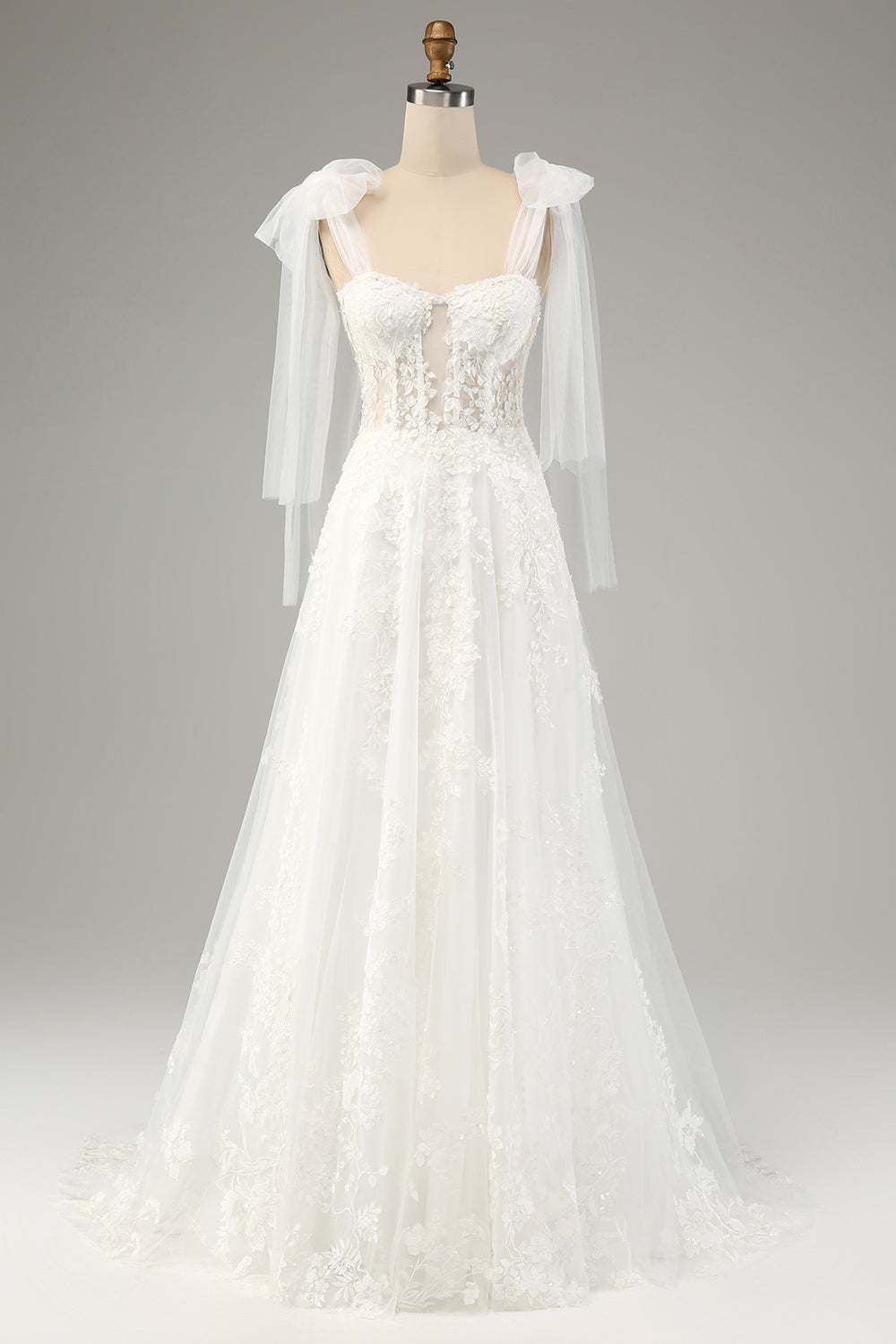 White A-Line Off The Shoulder Corset Wedding Dress with Appliques Lace Sexy