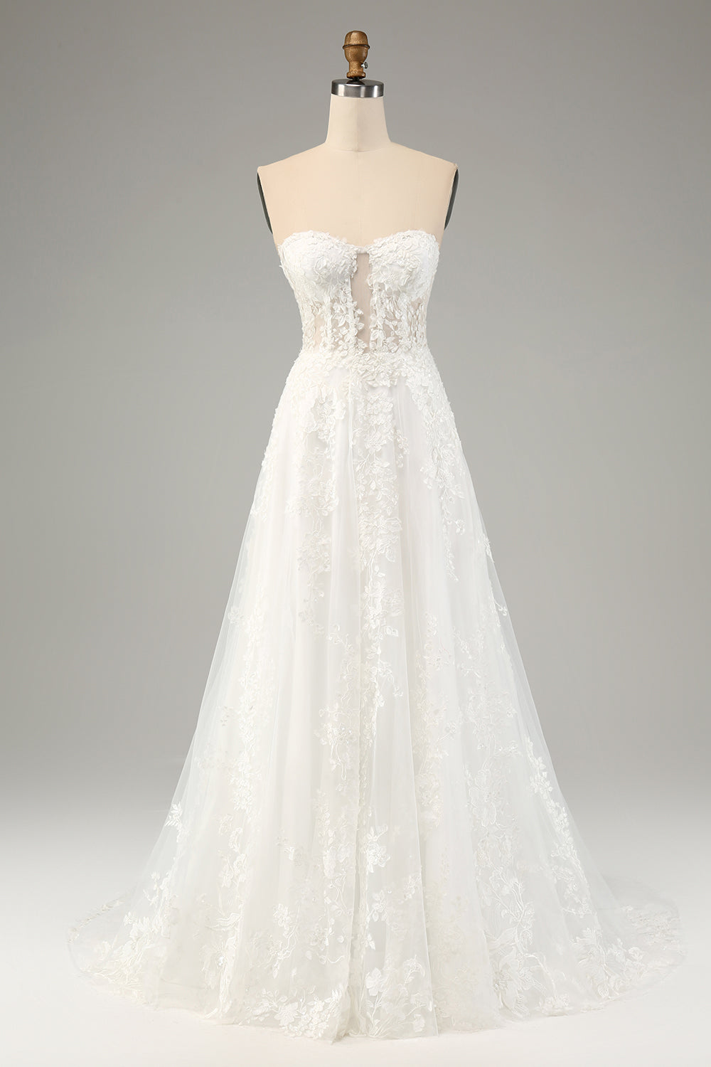 White A-Line Off The Shoulder Corset Wedding Dress with Appliques Lace Sexy