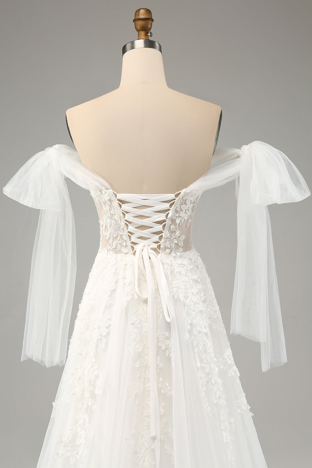 White A-Line Off The Shoulder Corset Wedding Dress with Appliques Lace Sexy