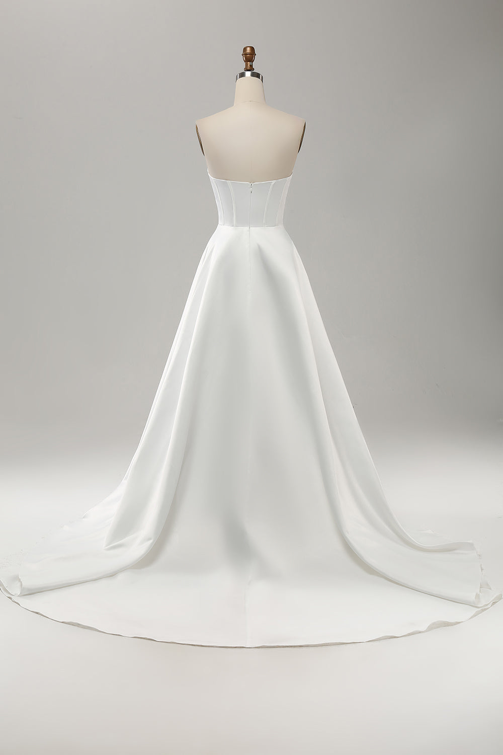 Elegant White A Line Strapless Pleated Sweep Train Corset Wedding Dress With Split Off Shoulder