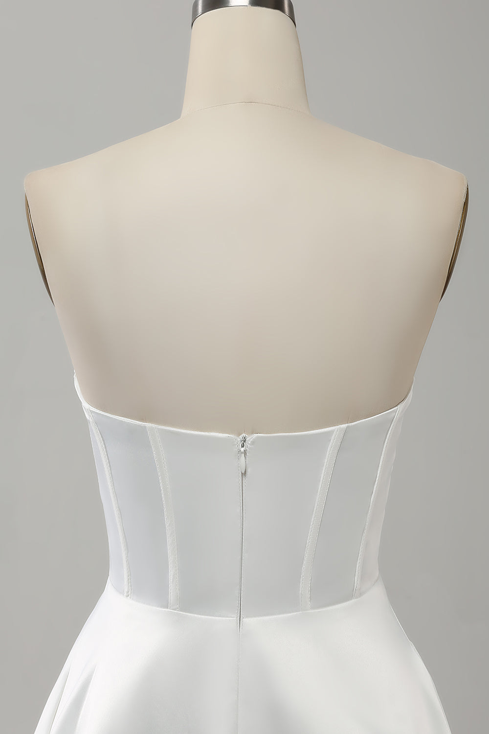 Elegant White A Line Strapless Pleated Sweep Train Corset Wedding Dress With Split Off Shoulder