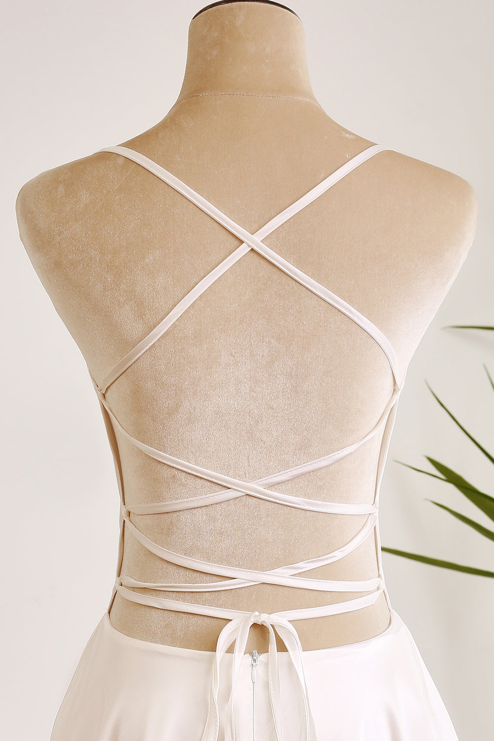 Cute A Line Spaghetti Straps Backless Satin Swing White Short Graduation Dress Pure Color