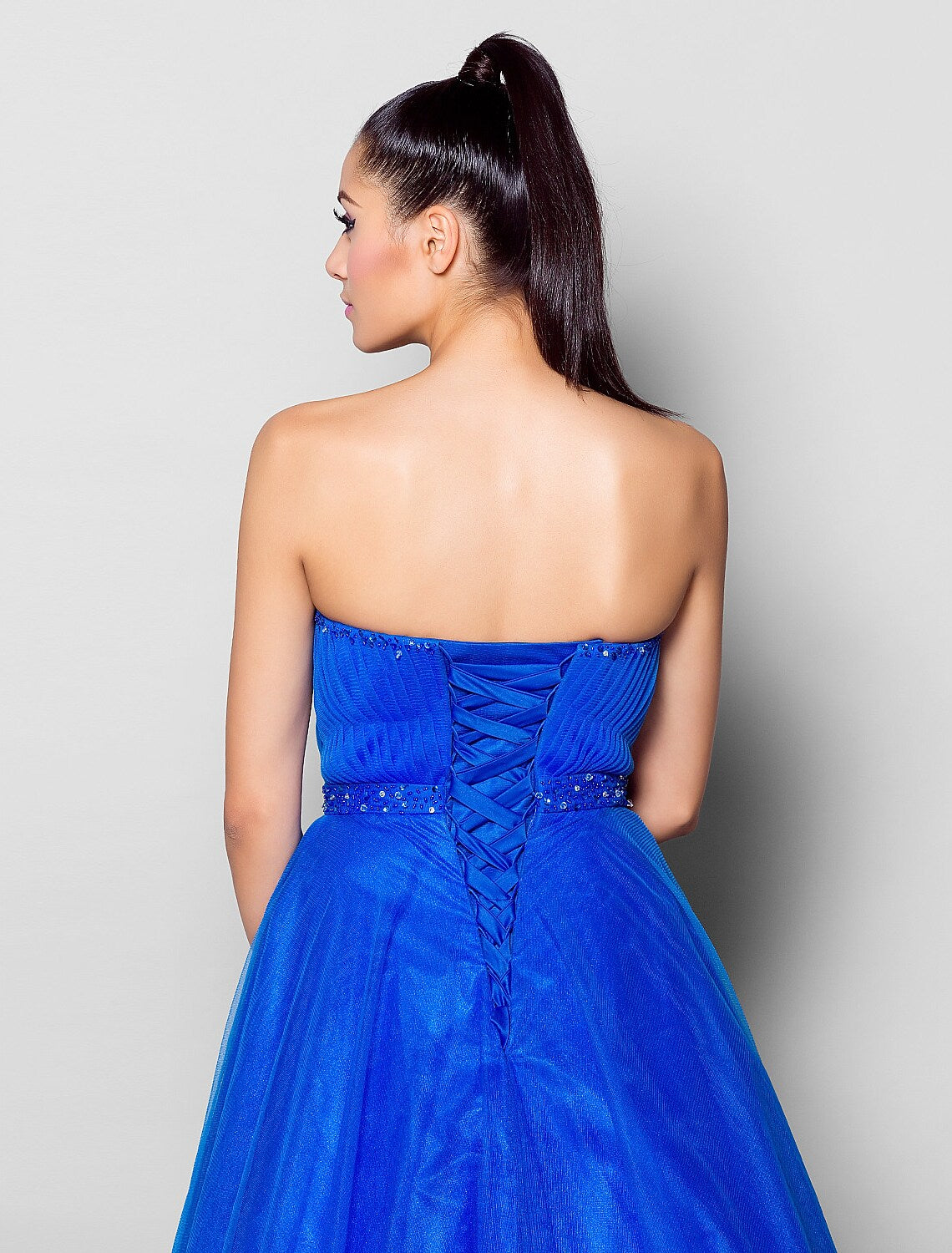 Ball Gown Lace Up Dress Formal Evening Floor Length Sleeveless Sweetheart Tulle with Beading