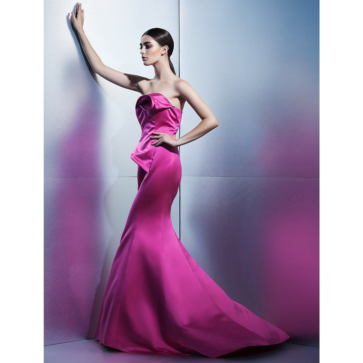 Mermaid / Trumpet Elegant Formal Evening Dress Strapless Sleeveless Sweep / Brush Train Satin with Flower Pure Color