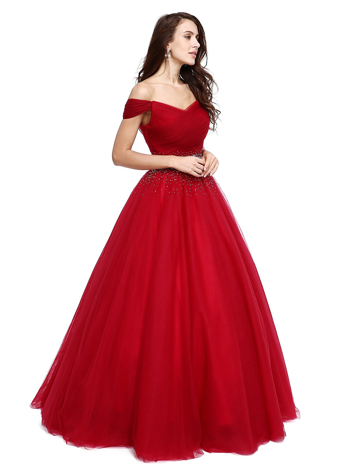 Ball Gown Elegant Dress Formal Evening Floor Length Sleeveless V Wire Tulle with Beading
