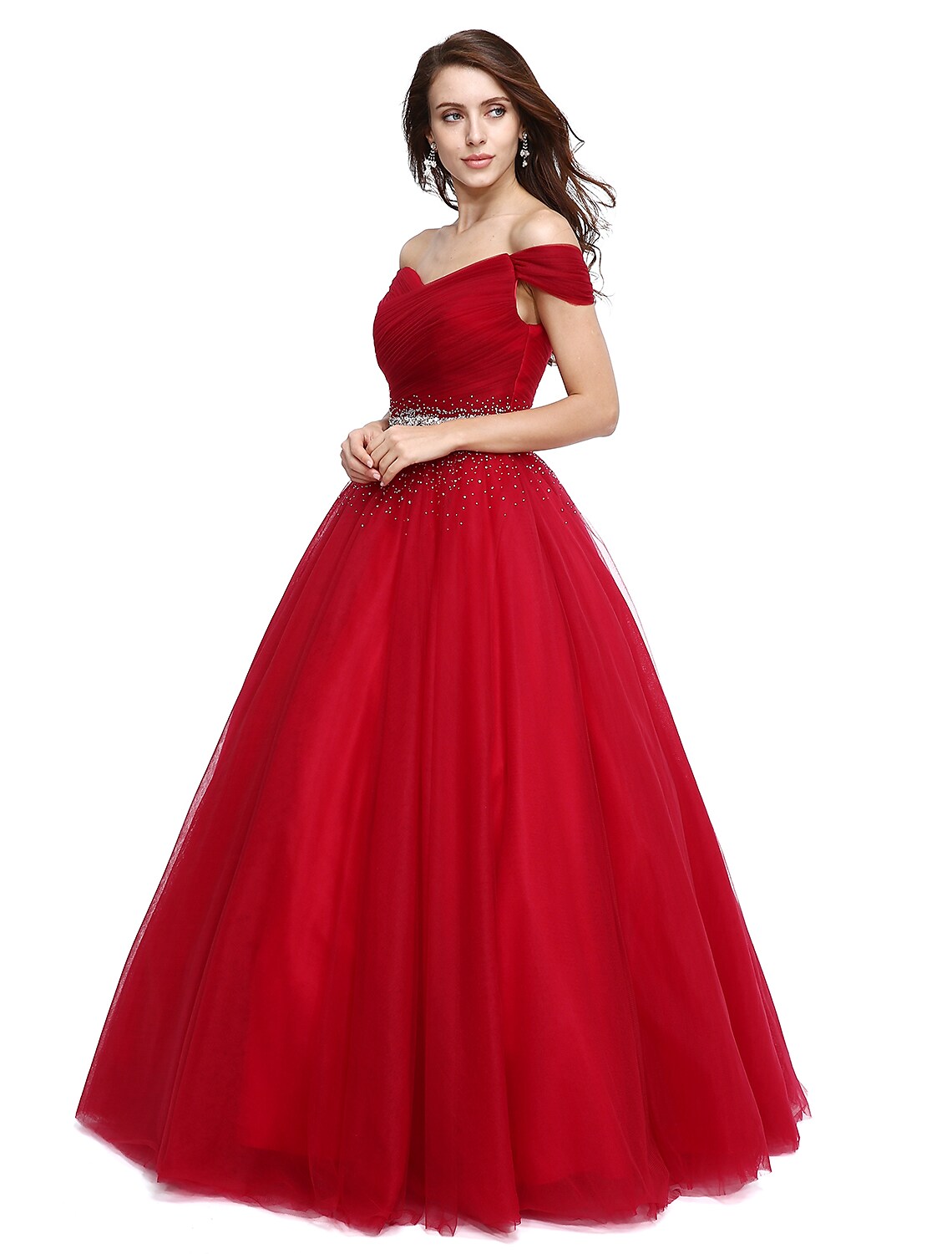 Ball Gown Elegant Dress Formal Evening Floor Length Sleeveless V Wire Tulle with Beading