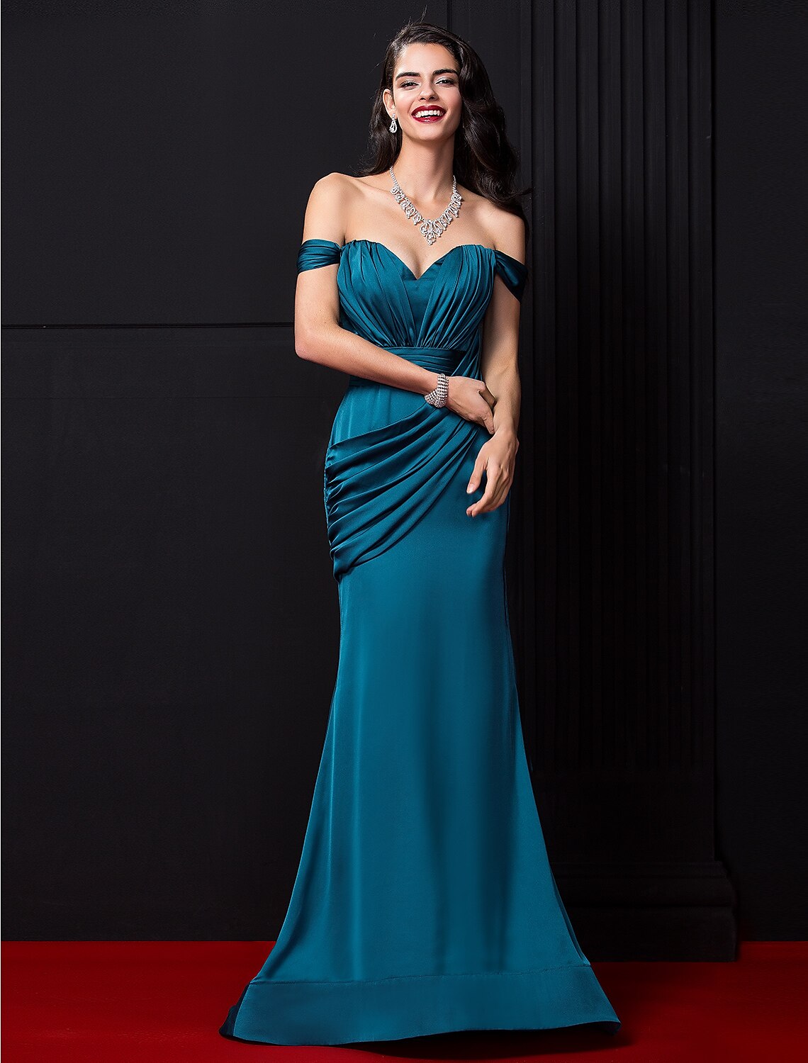 Mermaid / Trumpet Sexy Dress Engagement Court Train Sleeveless Off Shoulder Satin Chiffon with Ruched