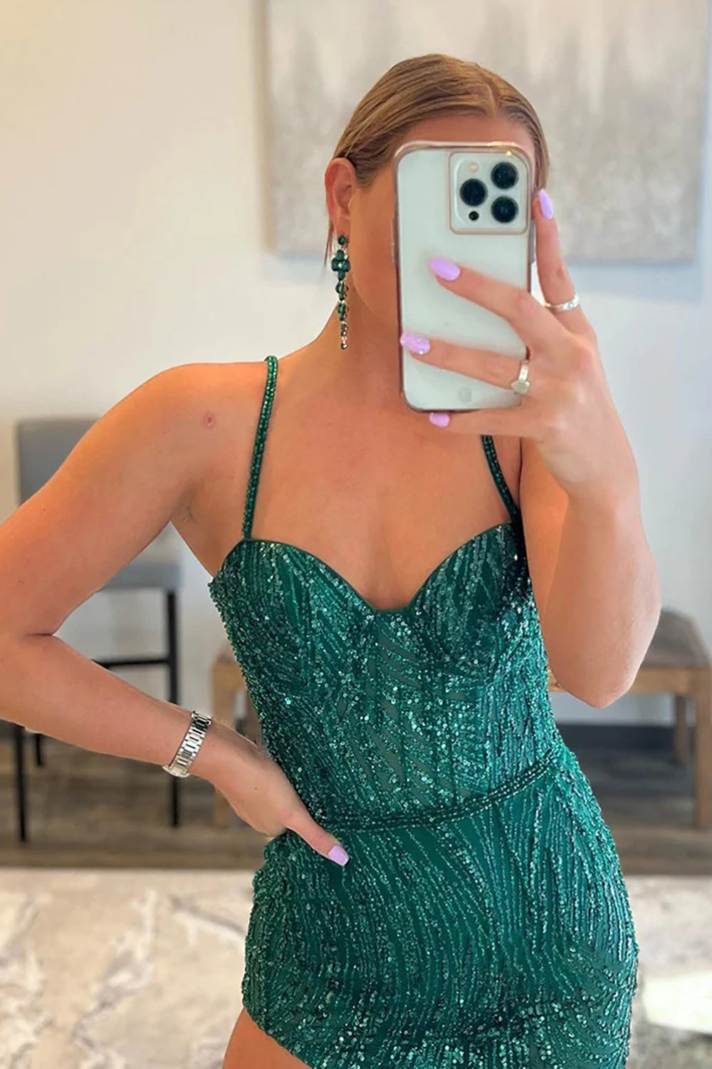 Dark Green Spaghetti Straps Asymmetrical Prom Dress Sexy Evening Dresses