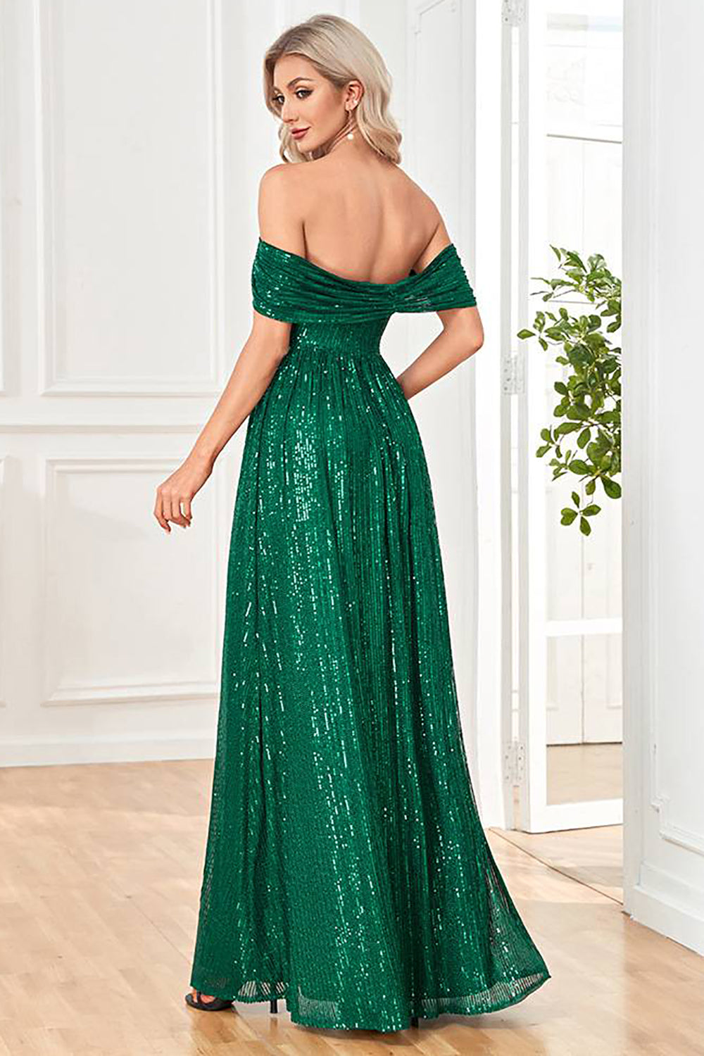 Glitter Dark Green Sheath Long Sequined Prom Dress With Slit Sparkly Evening Dresses