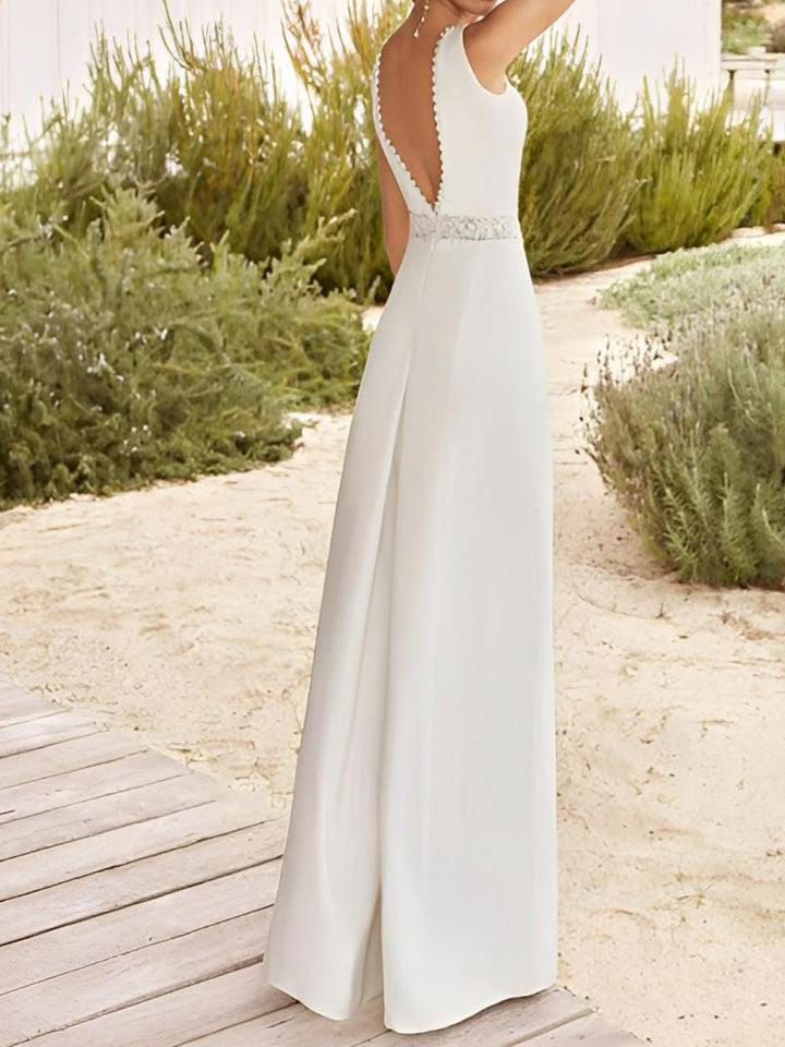 A-Line/Princess V-Neck Floor-Length Wedding Dress With Lace Sash Sexy