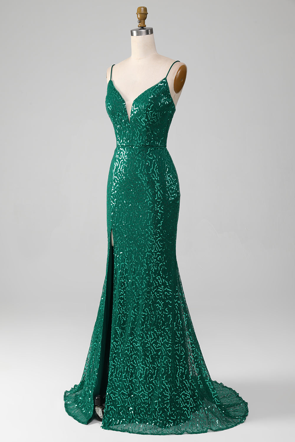 Dark Green Mermaid Sparkly Beaded Sequins Long Prom Dress with Slit Sexy Evening Dresses