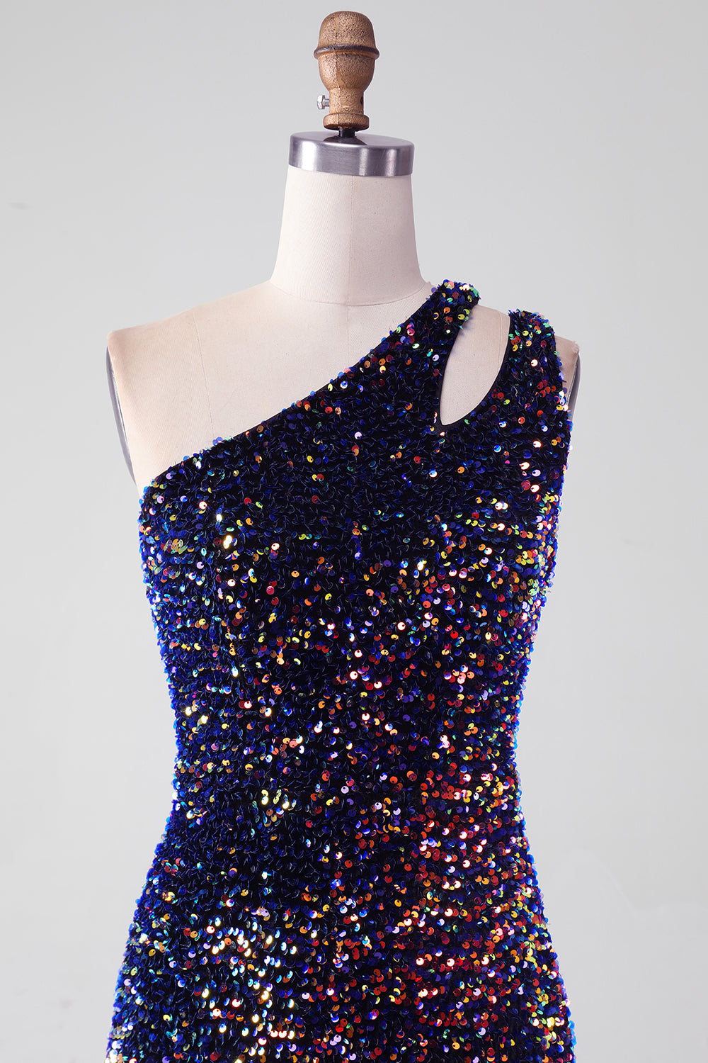 Black Mermaid One Shoulder Sequins Long Prom Dress with High Slit Sparkly Evening Dresses